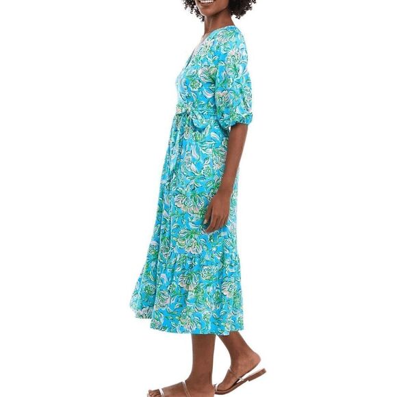 💙 LILLY PULITZER Brantley V-Neck Midi Wrap Dress SIZE M NEW WITH TAGS - Picture 2 of 15